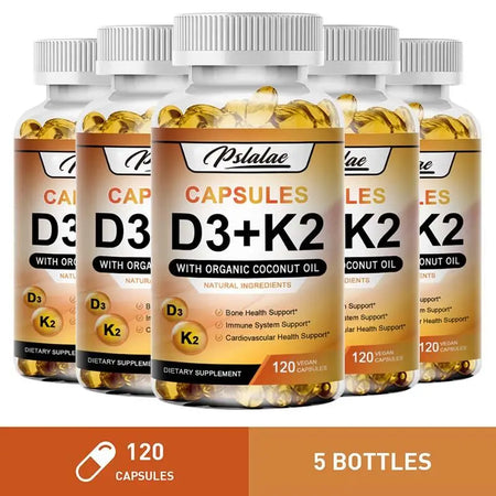 Pslalae - Vitamin D3+K2 Complex Supplement - Contains Organic Coconut Oil - Fortified with High-Quality Nutrients - Vitamin Supplement - 120 Capsules