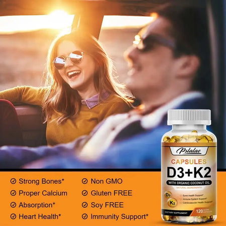 Pslalae - Vitamin D3+K2 Complex Supplement - Contains Organic Coconut Oil - Fortified with High-Quality Nutrients - Vitamin Supplement - 120 Capsules