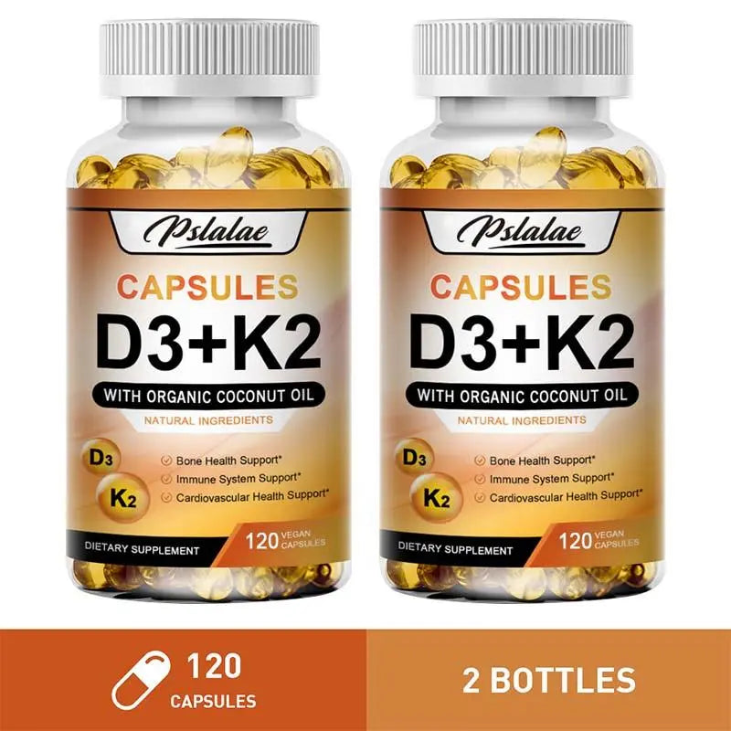 Pslalae - Vitamin D3+K2 Complex Supplement - Contains Organic Coconut Oil - Fortified with High-Quality Nutrients - Vitamin Supplement - 120 Capsules