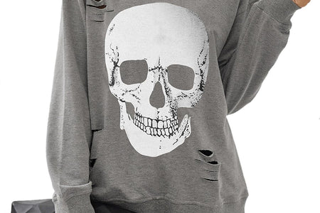 Women'S Halloween Sweatshirts Skull Graphic T Shirts Long Sleeve Pullover Tops Gothic Fall Clothes 2025