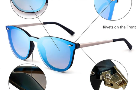 Trendy Rimless Mirrored Sunglasses Reflective Sun Glasses for Women Men (Matte Black/Mirror Blue)