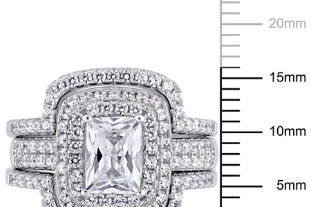 Women'S Cubic Zirconia and Emerald Sterling Silver Bridal Set