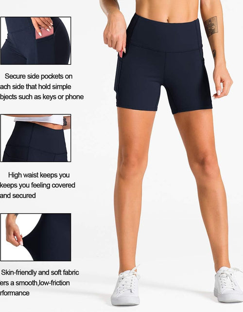 Load image into Gallery viewer, Women'S High Waist Workout Shorts with 2 Side Pockets Stretch Tummy Control Athletic Shorts for Gym Yoga Running
