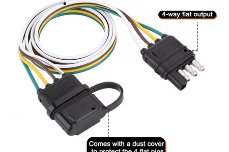 Trailer 4 Wire Plug 32" Inch 4 Pin Flat Wire Extension Male & Female Connector