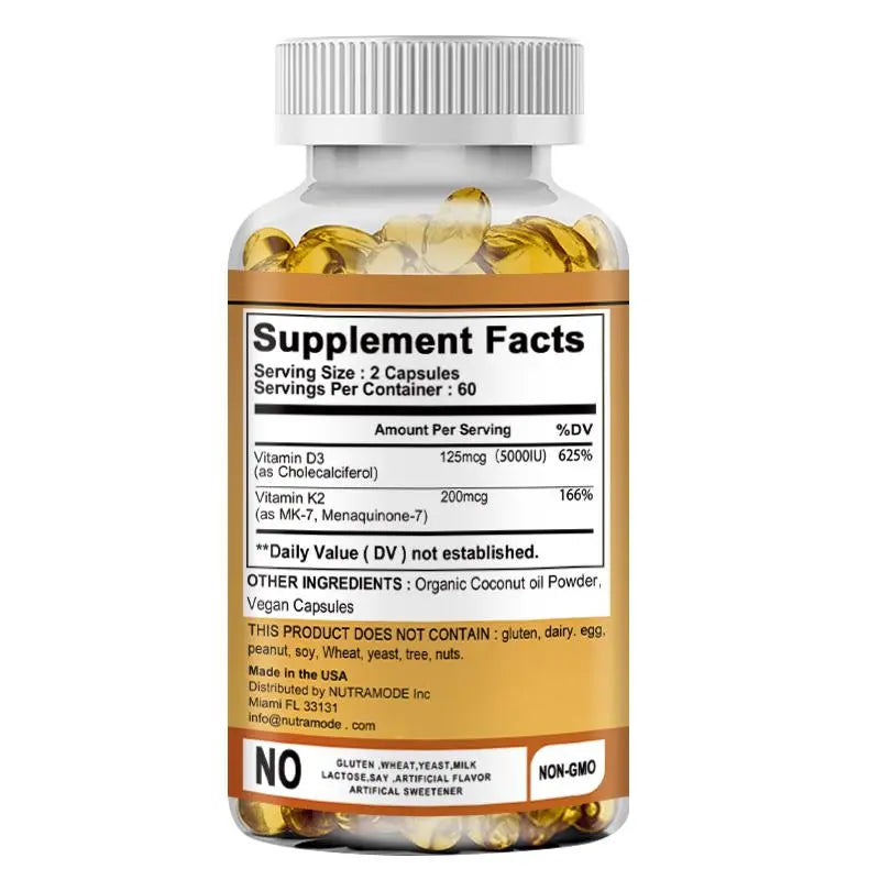 Pslalae - Vitamin D3+K2 Complex Supplement - Contains Organic Coconut Oil - Fortified with High-Quality Nutrients - Vitamin Supplement - 120 Capsules