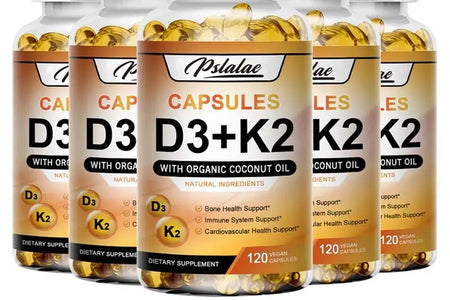 Pslalae - Vitamin D3+K2 Complex Supplement - Contains Organic Coconut Oil - Fortified with High-Quality Nutrients - Vitamin Supplement - 120 Capsules