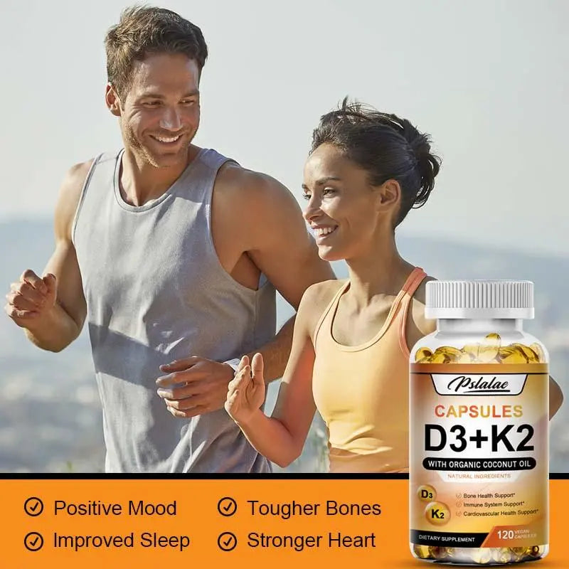 Pslalae - Vitamin D3+K2 Complex Supplement - Contains Organic Coconut Oil - Fortified with High-Quality Nutrients - Vitamin Supplement - 120 Capsules