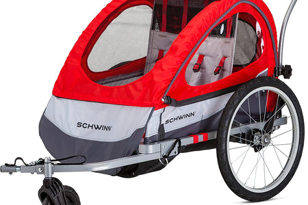 Trailblazer Double Child Bike Trailer, Max of 2 Children with Total Weight of 80 Lbs., Canopy, 20-Inch Air-Filled Tires, Red