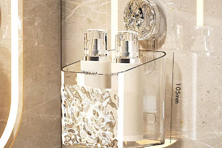 Shower Suction Cup Shelf Basket Light Glacier Pattern One Second Installation Bathroom Organizer Storage Rotating to Suck Remove