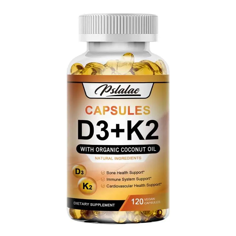 Pslalae - Vitamin D3+K2 Complex Supplement - Contains Organic Coconut Oil - Fortified with High-Quality Nutrients - Vitamin Supplement - 120 Capsules
