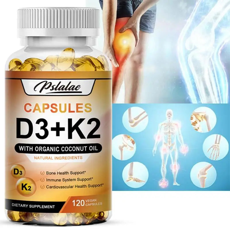 Pslalae - Vitamin D3+K2 Complex Supplement - Contains Organic Coconut Oil - Fortified with High-Quality Nutrients - Vitamin Supplement - 120 Capsules